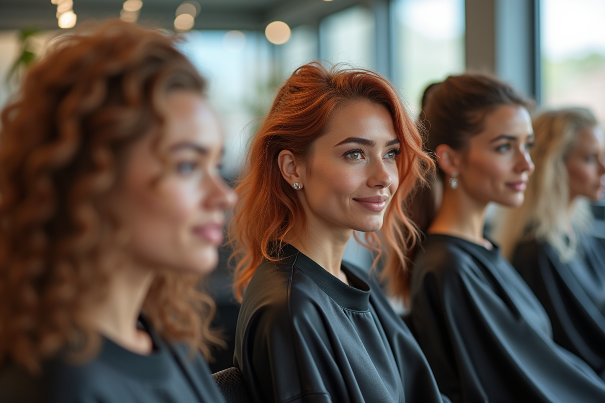 Groupe de clients avec coiffures tendance dans un salon moderne