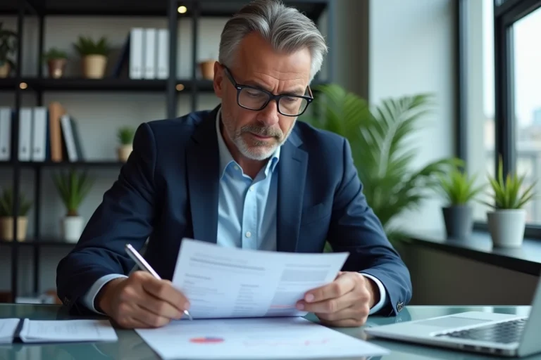 Homme comptable en costume dans un bureau moderne