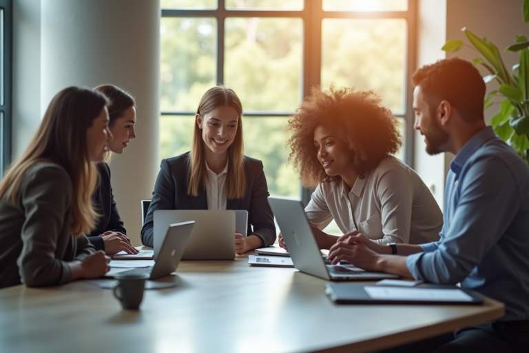 Groupe diversifié collaborant autour d'une table de travail