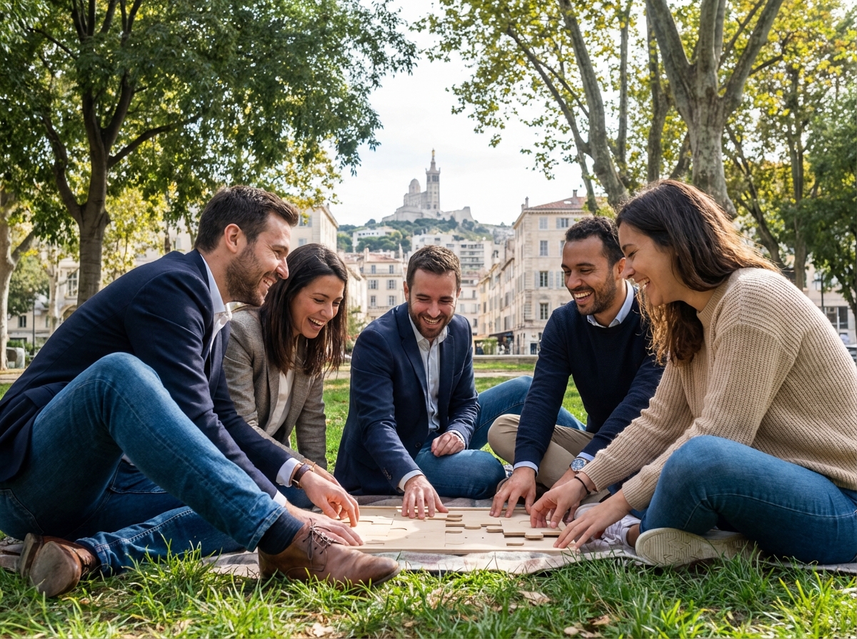 Équipe en activité de team building à Mille