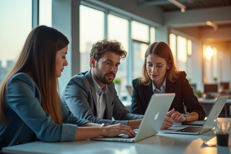 Espace de bureau moderne avec professionnels collaborant