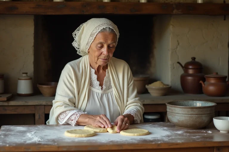Femme bretonne en coiffe et tablier cuisine traditionnelle