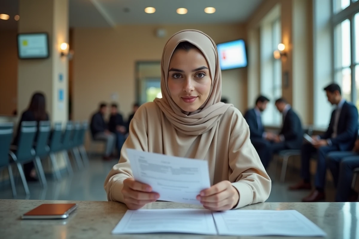 Jeune femme tunisienne triant ses documents d identité