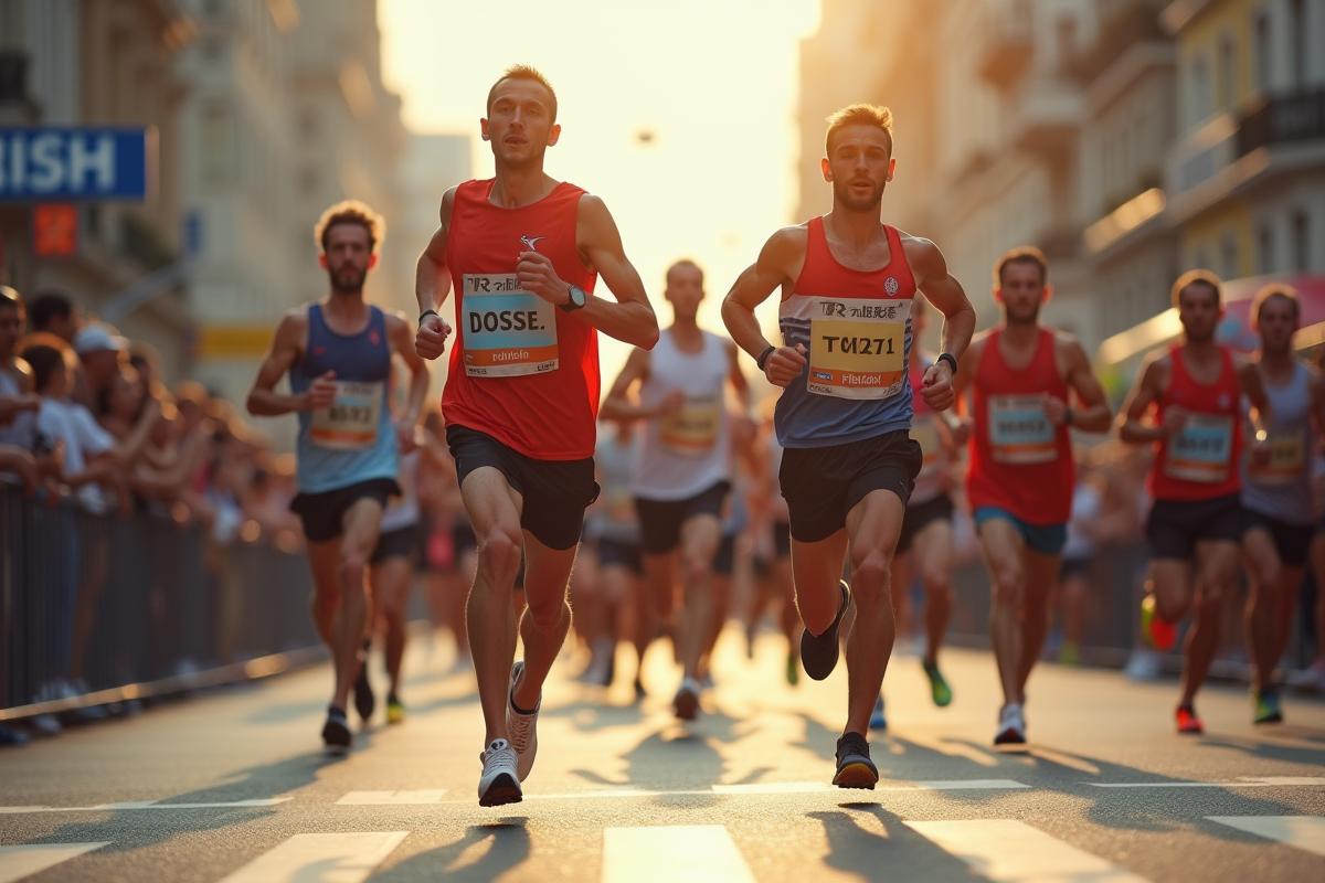 Coureurs de marathon franchissant la ligne d