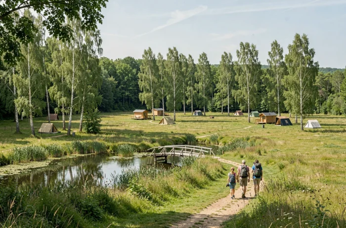 Vaste domaine naturel du Parc des Allais sur 16 hectares avec sentiers de nature et hébergements en plein air