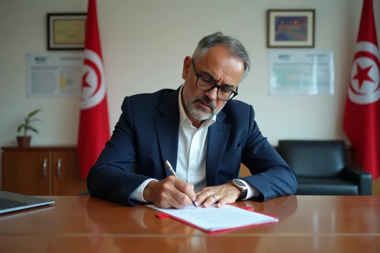 Homme tunisien remplissant un formulaire de passeport